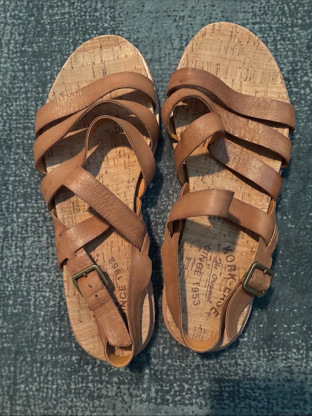 Kork-Ease Tan Leather Multi-Strap Cork Footbed Sandals Size 8